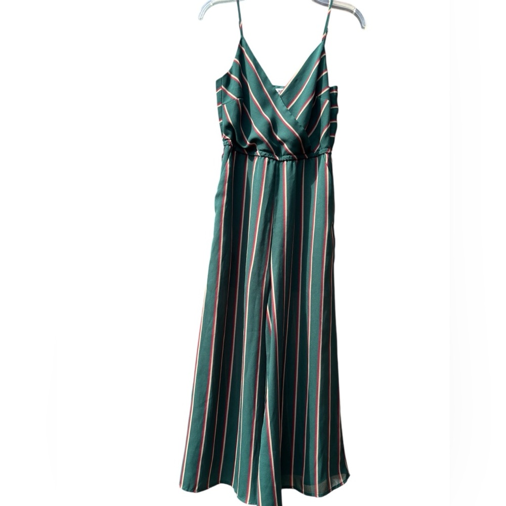 JACK BY BB DAKOTA Ladies Green Striped Gaucho Style Jumpsuit Size XS